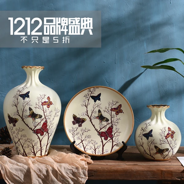 ^*Best Offers American Ceramic Vase three piece bar decoration Home Furnishing Set European living room decoration