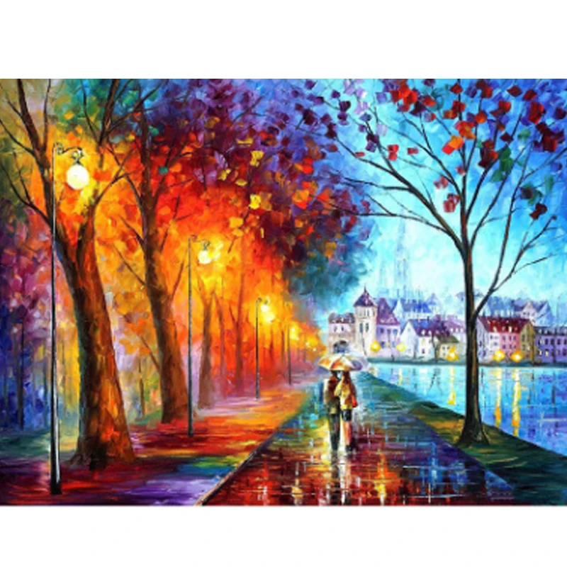 5D Diy Full Square Round Diamond Painting Mosaic Lighting Street View