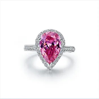

7*9 Pear Shape Pink 2CT Glorious Quality Solid White Gold Synthetic Carbon Ring Engagement for Women Wedding Romantic Jewelry