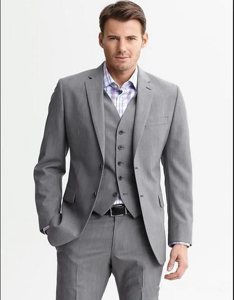 

Top Lapel Double Button Grey Three-Piece Men's Suit Business Party Speech Dress Wedding New Long Tuxedo Custom Lapel Terno Masuc