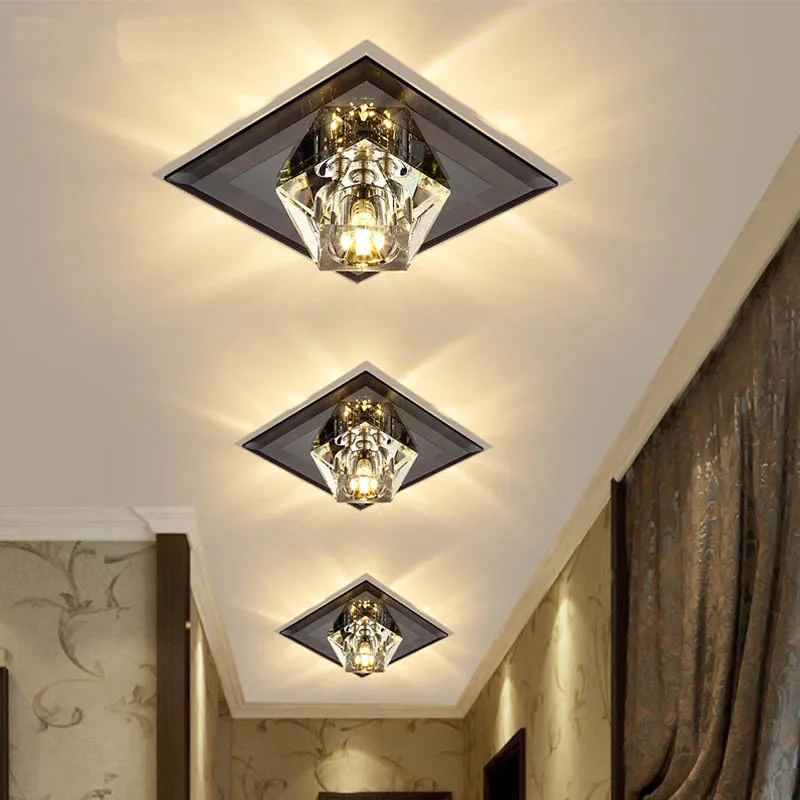 Lâmpada de Cristal Conduziu a Luz Lâmpada do Teto Criativo Quadrado Teto Corredor Foyer Recessed – Montado Espelho Vidro