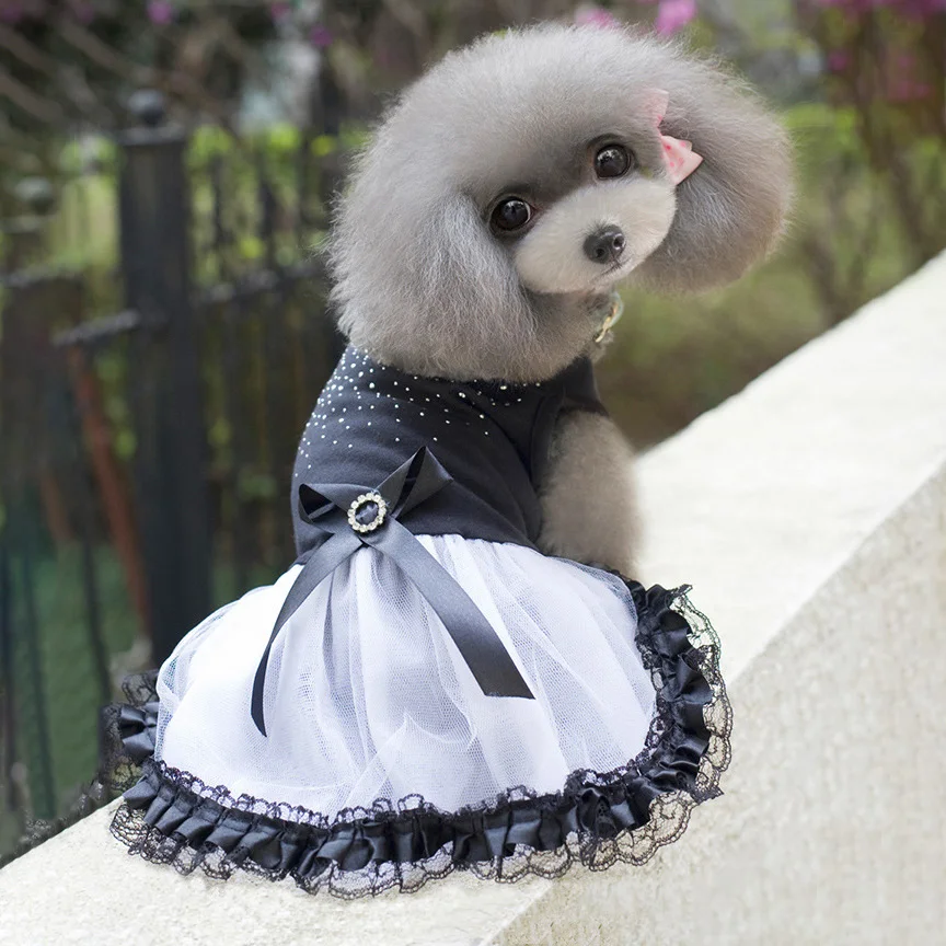 Black White Lovely Pattern Summer Dog Dress Dogs Princess Dresses Pet