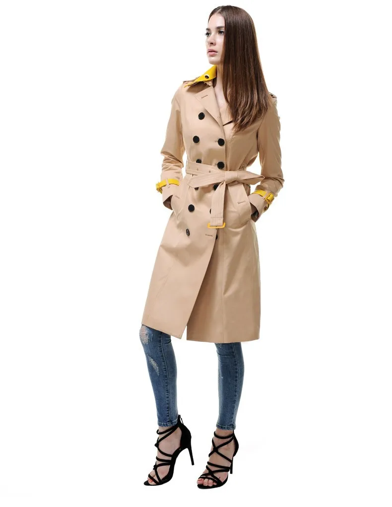URSMART Ms. Высокая атмосфера элегантный стиль двубортное длинное пальто Женская ветровка куртка