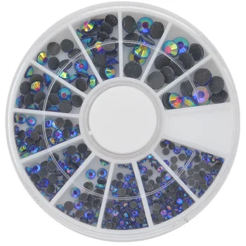 WUF 1 Wheel Mysterious Mixed 4 size 2-5mm 3D Glitter Blue AB Round Acrylic Rhinestone Nail Art Decoration
