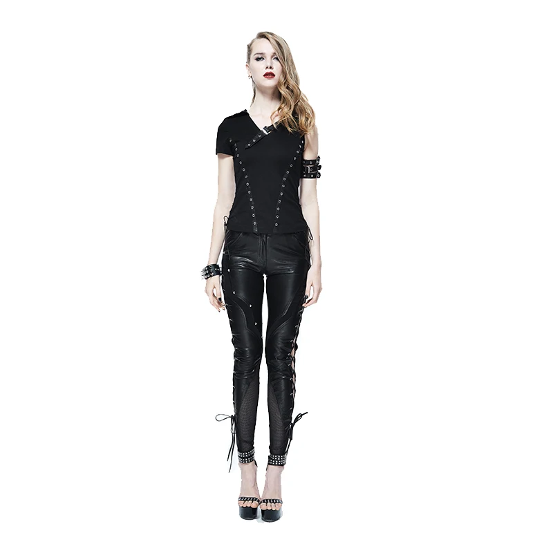Diablo Pu Moda Negro Esqueleto Con Las Patrón Hueco Pantalones La De Polainas Casual Para Mujeres Steampunk Cuero 4r4x6qwHn