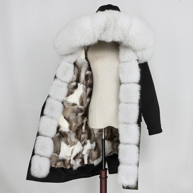 OFTBUY, водонепроницаемая верхняя одежда, удлиненная парка, пальто с натуральным мехом, зимняя куртка для женщин, воротник из натурального меха енота, подкладка из лисьего меха, съемная