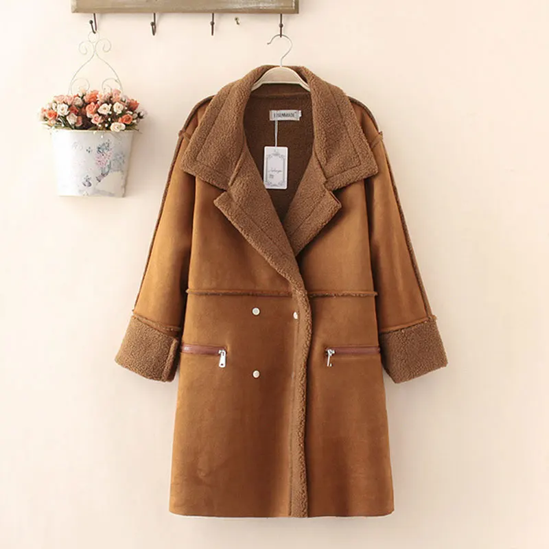 HEE GRAND/зимнее пальто для женщин; пальто из искусственной замши; кожаные куртки; большие размеры 4XL; свободная верхняя одежда из искусственной овечьей шерсти; пальто WWC164 - Цвет: Khaki