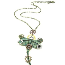 Новинка года. Оригинальное ожерелье в стиле стимпанк с зеленым быком и стрекозой