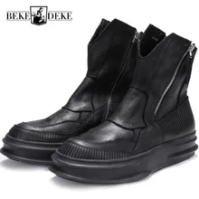 Г.; Мужские ботинки в винтажном стиле, высота 4 см; осенние уличные ботинки из натуральной кожи на платформе; Мужская обувь в английском стиле; однотонные ботинки на молнии