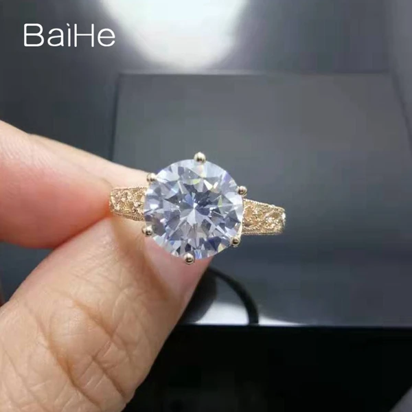 BAIHE Solid 10 K желтое золото(AU417) 6.8ct подлинный AAA Градуированный кубический цирконий превосходные ювелирные украшения Винтажные круглые огранки женский модный подарок кольцо