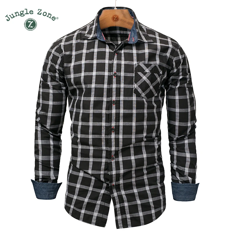 

European large size mens plaid casual shirt 100% cotton shirt retro style Men's Long Sleeve Button Down Shirts FM151