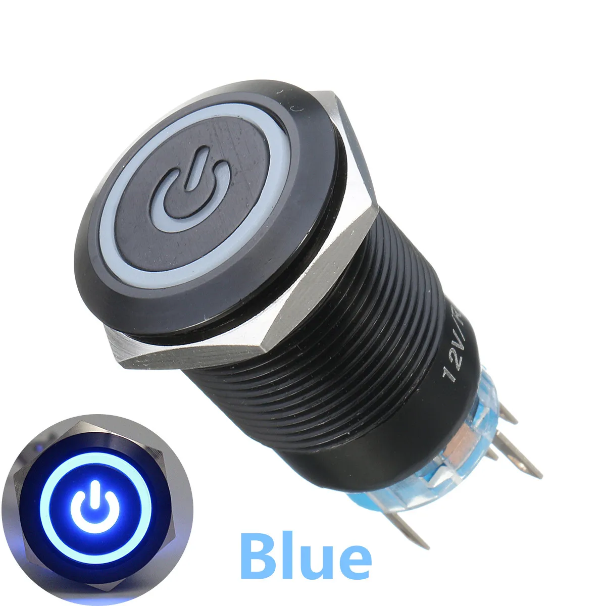 12 V 5Pin 19 мм светодиодный Металлический Кнопка запуска моментально переключается фиксирующийся выключатель переключатель Водонепроницаемый - Цвет: Синий