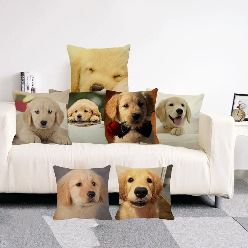 XUNYU Cute Pet Little Golden Retriever Dog Pillow Case Childs Linen Printed Cushion Cover for Home Sofa Pillowcase 45x45 Cm | Дом и сад