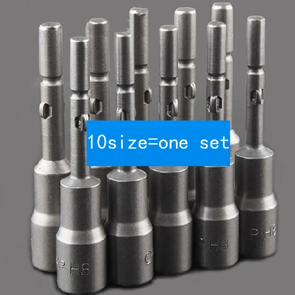 10size=one set Round Shank Power Nut Driver Setter Hex Socket