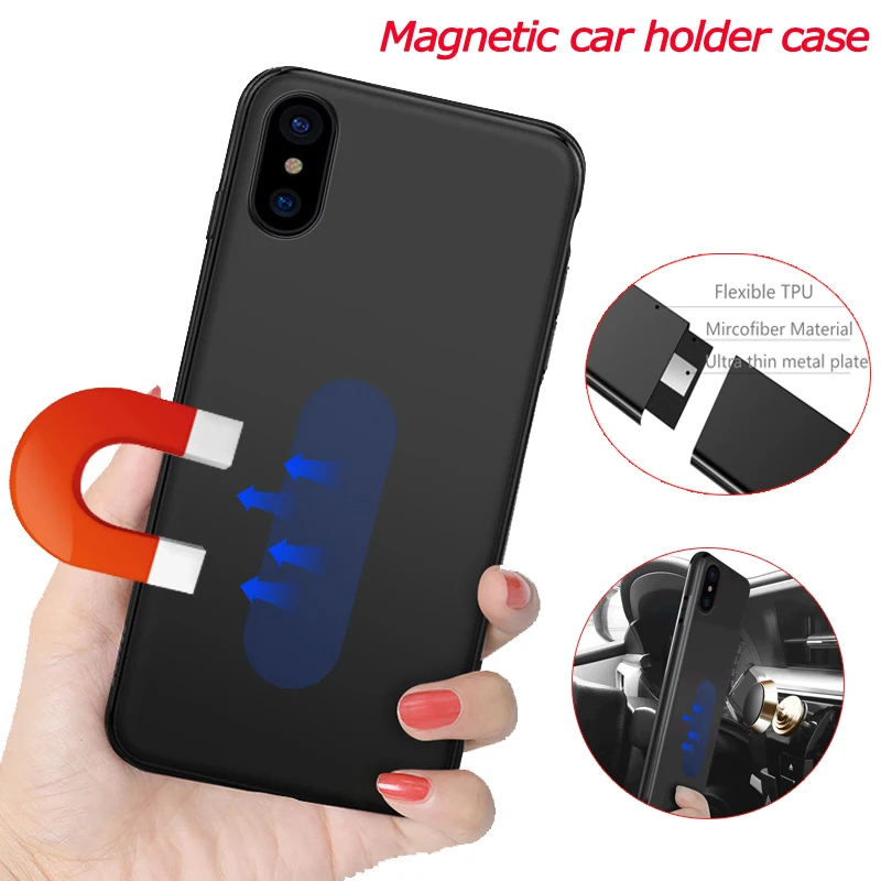 

Car holder Magnetic Case for iphone 11 PRO MAX XR XS MAX X 8 7 PLUS Silicone TPU Magnet Cover Case For Samsung S9 S10 plus S10e