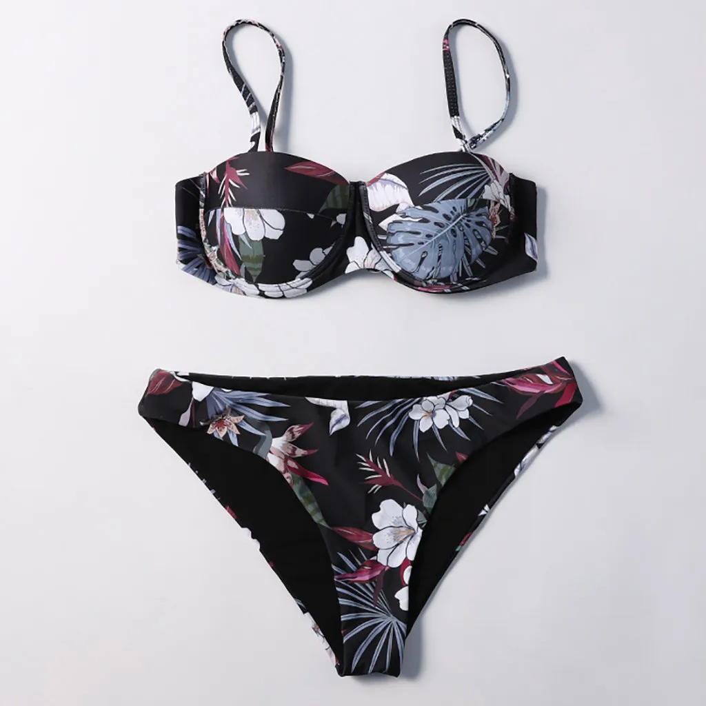 

Swimming suit for women high waisted brazilian Sexy bikini set 2019 Summer Boho Flower Print Halter Lady Split Swimsuit Bikini