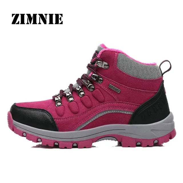 Real Leather Outdoor Hiking Shoes Plus Velvet Men Warm Snow Boots Walking Climbing Non-slip Women Hiking Shoes Trekking Shoes