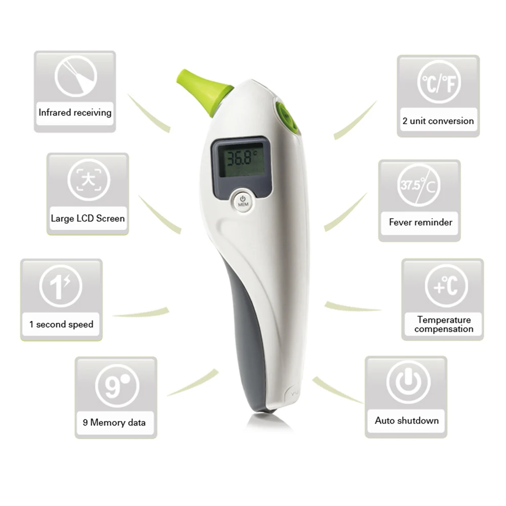 Медицинский цифровой инфракрасный термометр для ушей Yuwell с ЖК-дисплеем для младенцев и взрослых, высокоточный бесконтактный термометр для измерения температуры