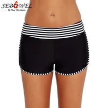 SEBOWEL сексуальные контрастные темно-синие шорты с полосками для плавания плюс размер высокая Талия Бикини плавки Biquinis Feminino XXXL