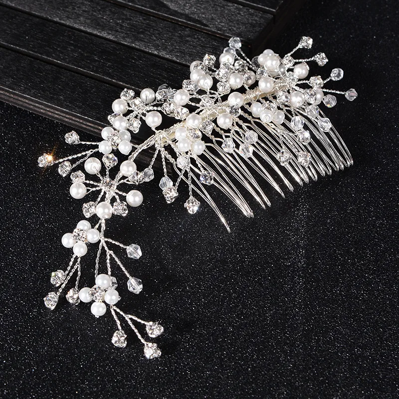 New bride handmade beaded pearl crystal hair comb wedding hair accessories headwear bridal
