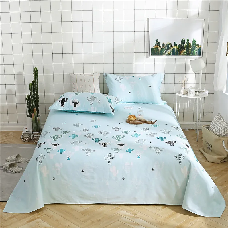 Blue Small Fresh Bedding Sets 3Pc Polyester Fabric Flat Sheet Bedding