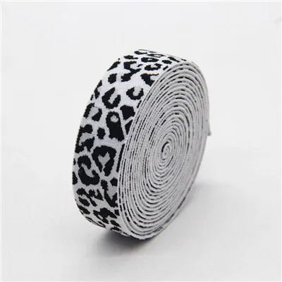 Леопардовая 25 мм эластичная лента, кружево, Жаккардовый Пояс, эластичная резинка 2,5 см, DIY аксессуары для одежды, повязка на голову 1 м - Цвет: Black white