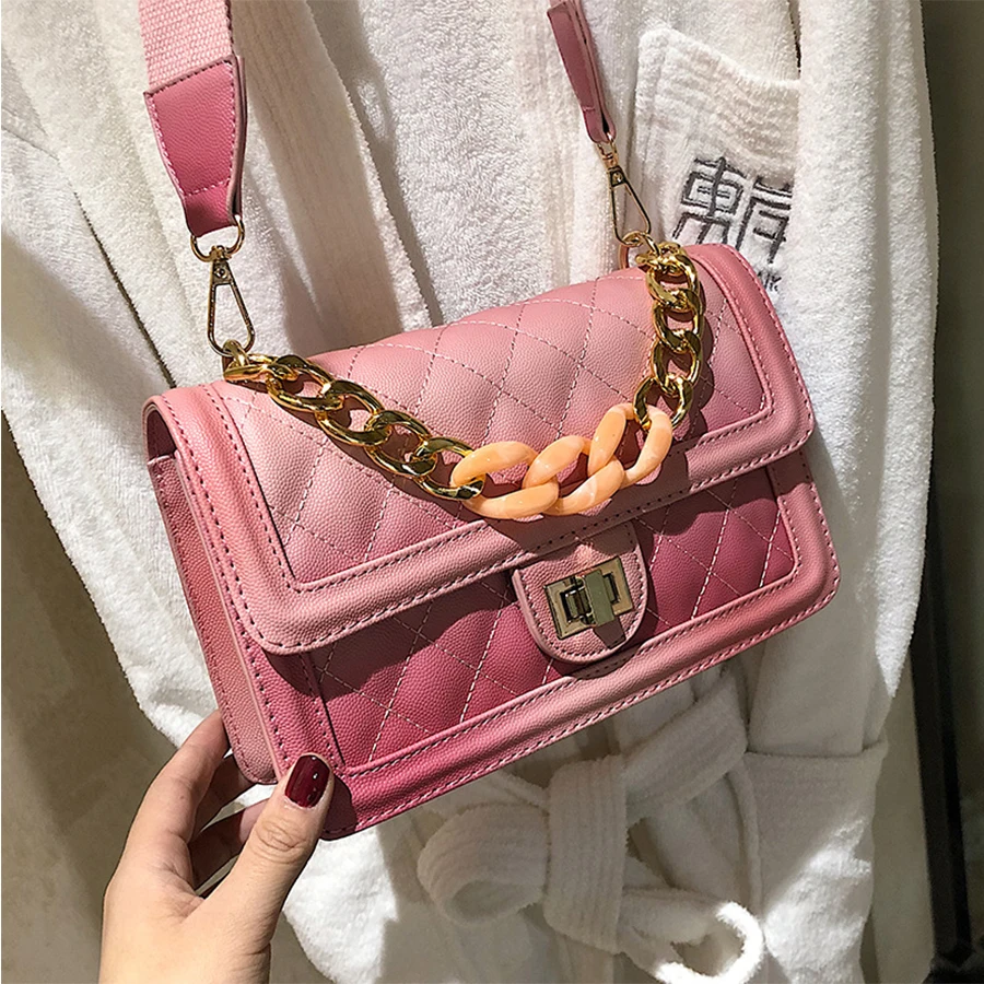 Designer Chain Messenger Bag Acrylic Chain Women Handbag Pu Leather Rhombic Small Flap Bag Luxury Dinner Clutch Purse Lady Bags