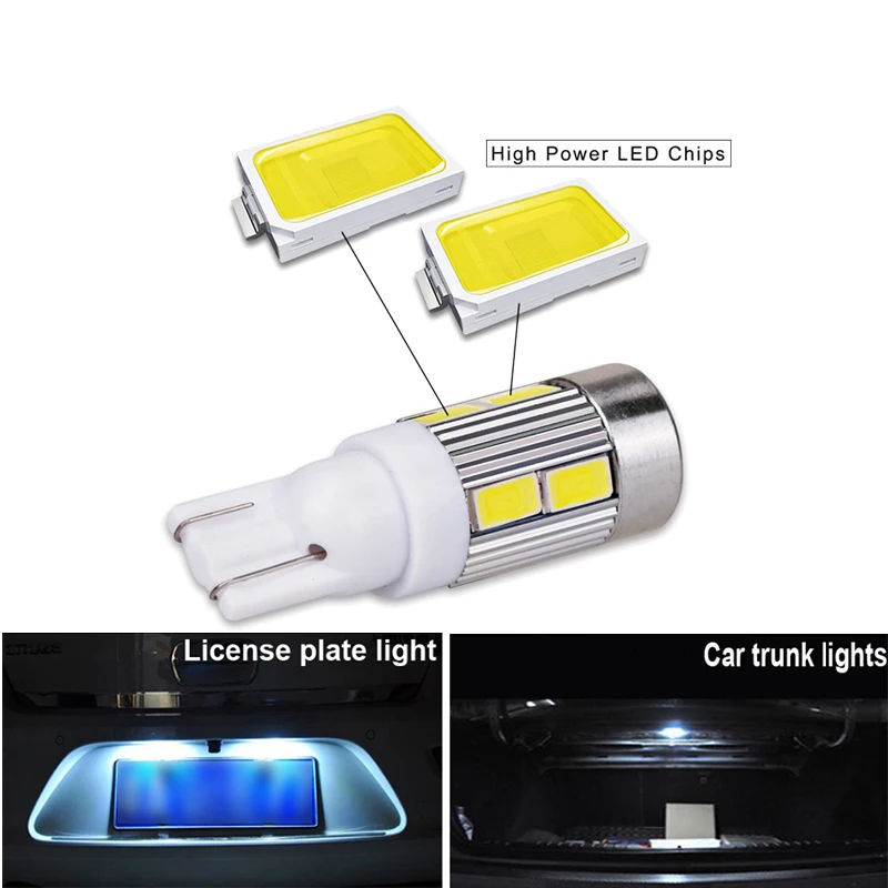 2x автомобиль T10 W5W светодиодный сигнальная лампа Интерьер светильник 12В Супер яркий автоматический поворот, на танкетке, с боковой номерной знак Tunk Чемодан лампа 5630 10SMD