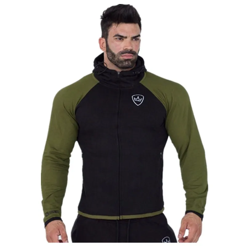 

2019 Men's new cotton casual sports hoodie top fall winter zip-up hoodie sweatshirt top long sleeve pocket hoodie top stitching