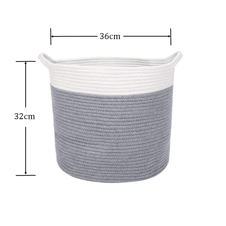 القطن الغسيل تخزين سلة تنظيم الملابس ، هدايا ، لعب و حفاضات لطيف ، محايد الأبيض ورمادي طوي الغسيل سلال