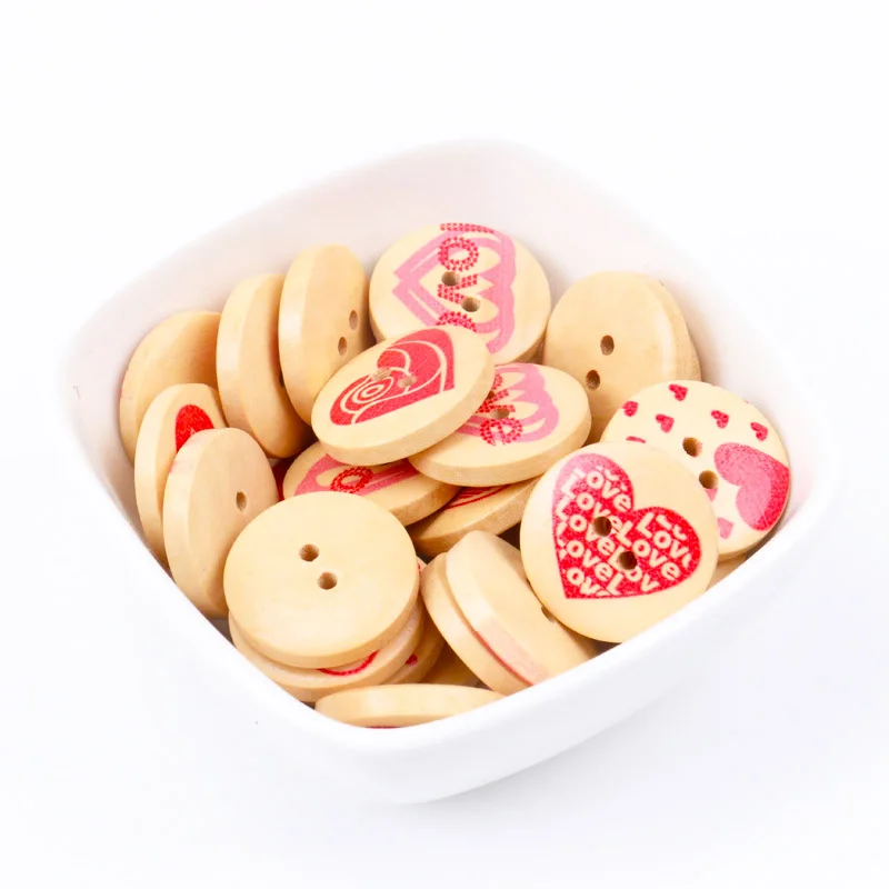 

20mm Lovely Heart Pattern handmade Sewing tool wooden Handmade Buttons Scrapbooking Carft for decoration 20pcs MT0955