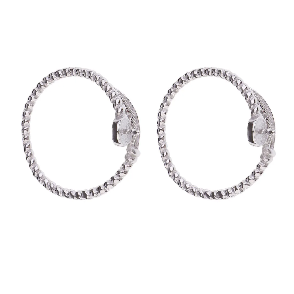 1Pair Feather Ring Base Adjustable Open Finger Blank Rings For Pearl Setting