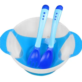 

Infant Baby Boy Girl Suction Cup Bowl Slip-resistant Tableware Temperature Sensing Spoon Set Kids Children Training Bowl Set