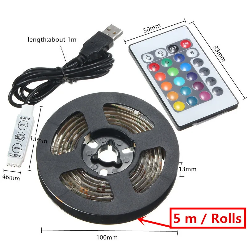 Hot DC 5V USB 24 key Remote RGB 5050 LED Strip Light TV Back Lighting Outdoor Waterproof Bicycle Decorative Lights-LD7-5050