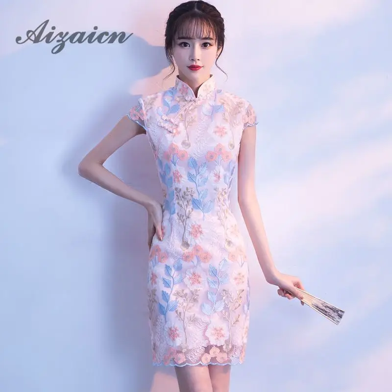 

Sexy Chinese Wedding Dress Qipao Mini Cheongsam Fashion Short Qi Pao Traditional Women Evening Gown China Bride Traditions
