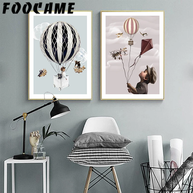 Foocame Hot Air Balloon Cartoon Poster Children S Prints Nursery Foocame Hot Air Balloon Cartoon Poster