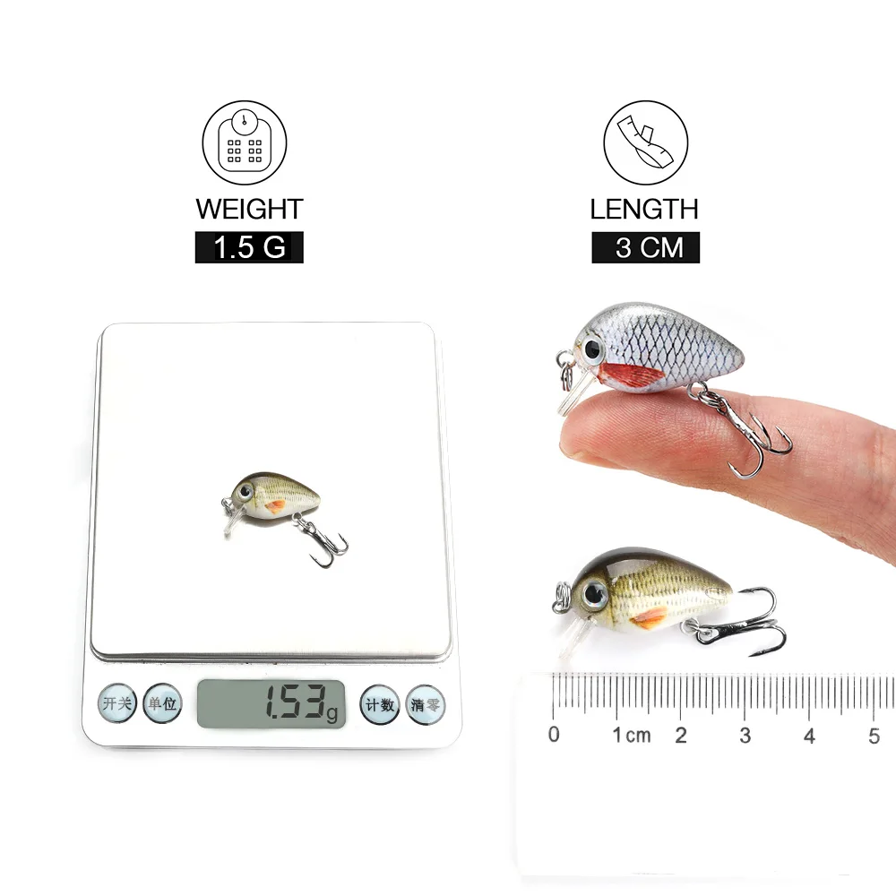TREHOOK 5pcs 1.5g 3cm Mini Wobblers/Crankbait Fishing Lure Artificial Bait Hard Floating Wobbler for Fish Bass Fishing Tackle