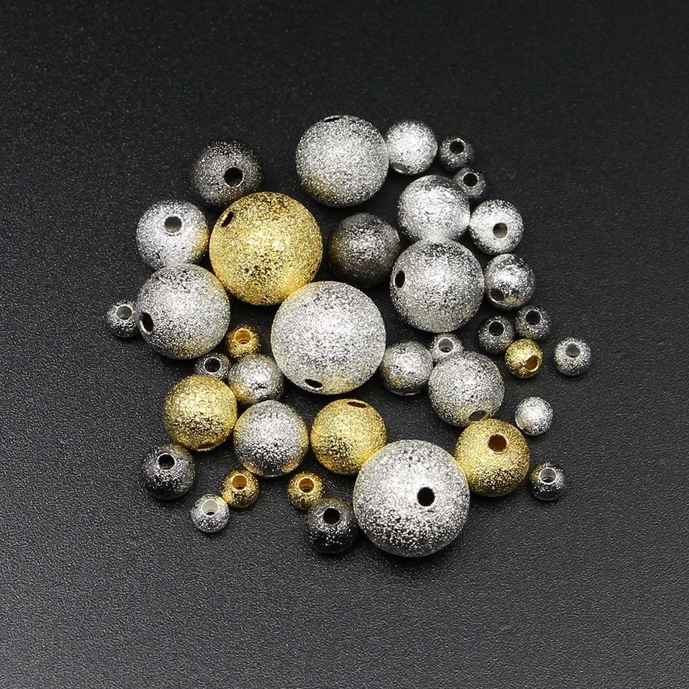 

100Pcs Round Copper Spacer Beads Frosted Ball End Seed Metal Beads For Needlework Necklace Bracelet Jewelry Making Kralen Perles