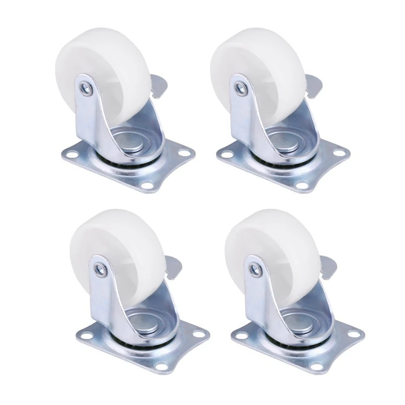 

4PCS Universal Swivel Casters 2" Furniture Wheel Castor with brake White PP Nylon Dual Roller Wheel For Platform Trolley Chair
