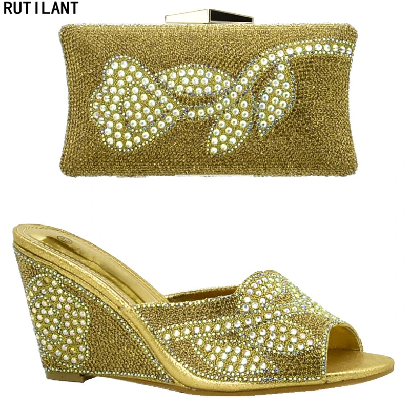 

Latest Design African Women Wedding Shoe and Bag Set Decorated with Rhinestone Slip on High Heels Women Party Pumps Elegant Shoe