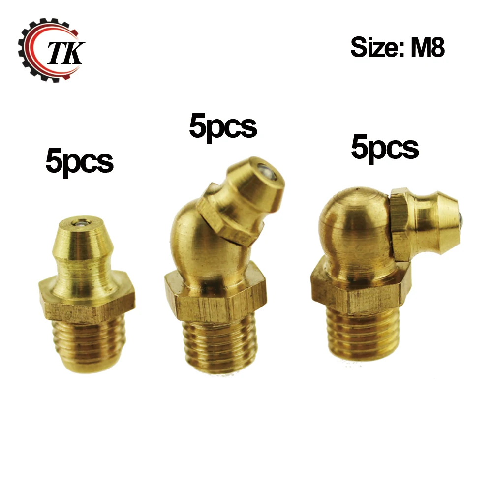 15pcs M8 Male Thread 1mm Pitch 45 90 Degree straight Brass Hydraulic