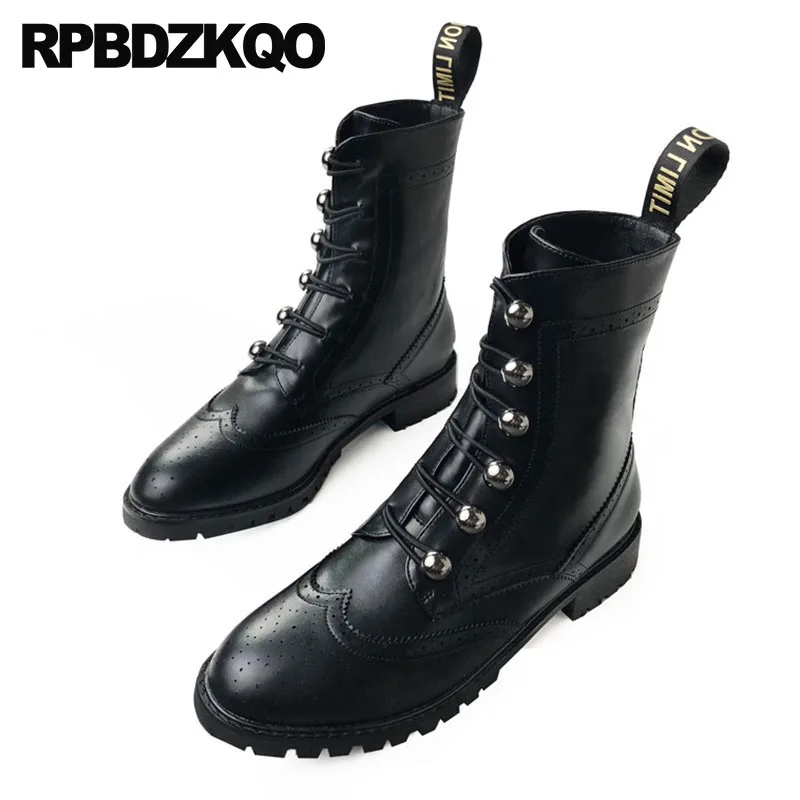 

Short British Military Brogue Waterproof Ankle 2018 Size 4 Front Lace Up Casual Boots Autumn Round Toe Combat Fall Black Shoes