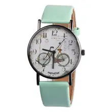 Reloj de pulsera de cuarzo para mujer con esfera redonda y estampado de bicicleta Vintage con banda analógica de símil piel