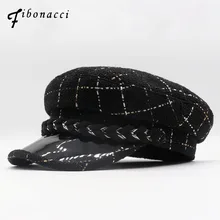 Фибоначчи, новинка, брендовые качественные нейлоновые вязаные женские военные шапки, Кепка из ПУ кожи с полями, клетчатая Ретро шляпа с плоским верхом, темно-синяя армейская шапка
