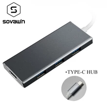 Type-C usb-хаб 3,0 HDMI 7 портов 10 Гбит/с кардридер адаптер USB TF sd-карта портативный для USB-C интерфейс для Apple для microsoft