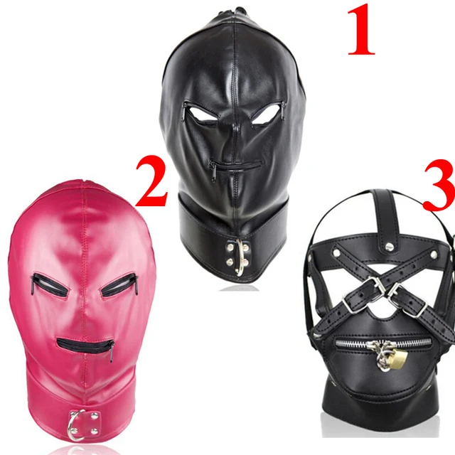 Leather Head Hood Harness Adult Games Hoods Mask Mouth Zipper Mask Bdsm 