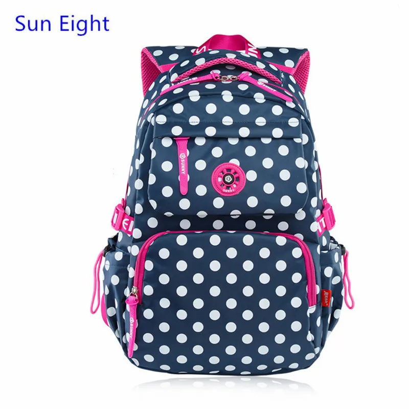 Sun Eight dark blue polka dot waterproof backpack kids bag children