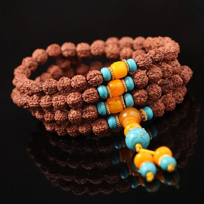 Новый стиль 8 мм натуральный Тибетский Rudraksha 108 бусы молитва Mala браслет