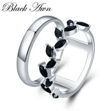 [BLACK AWN] Гипербола 3,7 г, 925 пробы Серебряное ювелирное изделие, Трендовое обручальное кольцо в виде черной шпинели, Женское Обручальное Кольцо G001