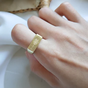 

LEVEN FANCY 925 Sterling Silver Designer Farm Garden Style Rice Panicle Rectangle Surface Charm Promise Ring For Men Women